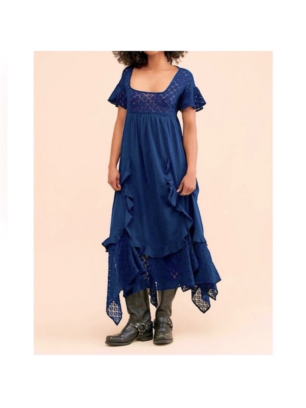 Free People "Bring the Romance" lace-bodice maxi dress Navy Medium - Picture 4 of 10